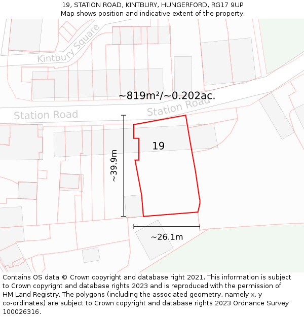 19, STATION ROAD, KINTBURY, HUNGERFORD, RG17 9UP: Plot and title map