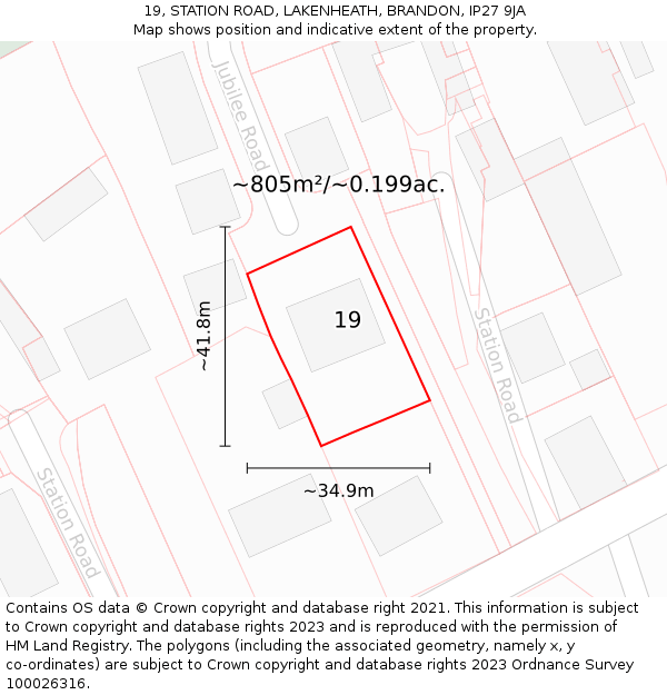 19, STATION ROAD, LAKENHEATH, BRANDON, IP27 9JA: Plot and title map