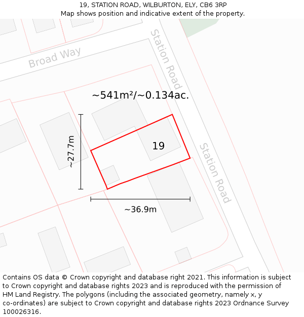 19, STATION ROAD, WILBURTON, ELY, CB6 3RP: Plot and title map
