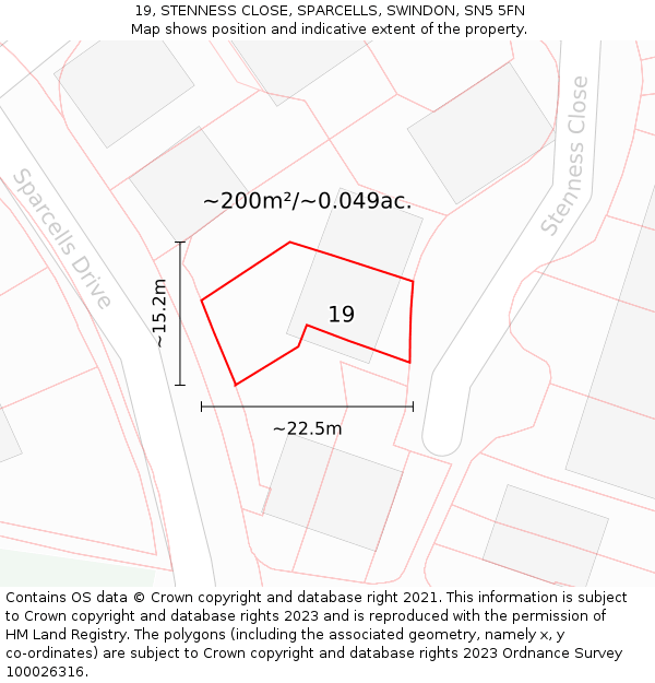 19, STENNESS CLOSE, SPARCELLS, SWINDON, SN5 5FN: Plot and title map