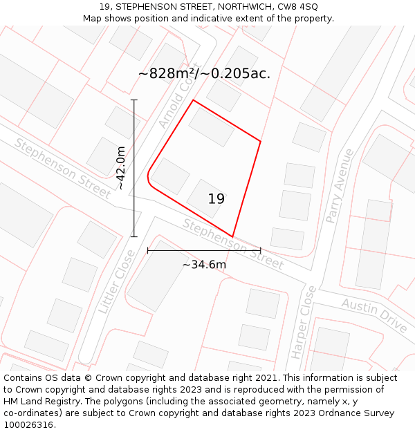 19, STEPHENSON STREET, NORTHWICH, CW8 4SQ: Plot and title map