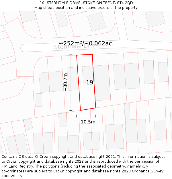 19, STERNDALE DRIVE, STOKE-ON-TRENT, ST4 2QD: Plot and title map