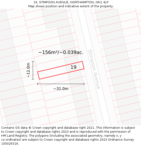 19, STIMPSON AVENUE, NORTHAMPTON, NN1 4LP: Plot and title map