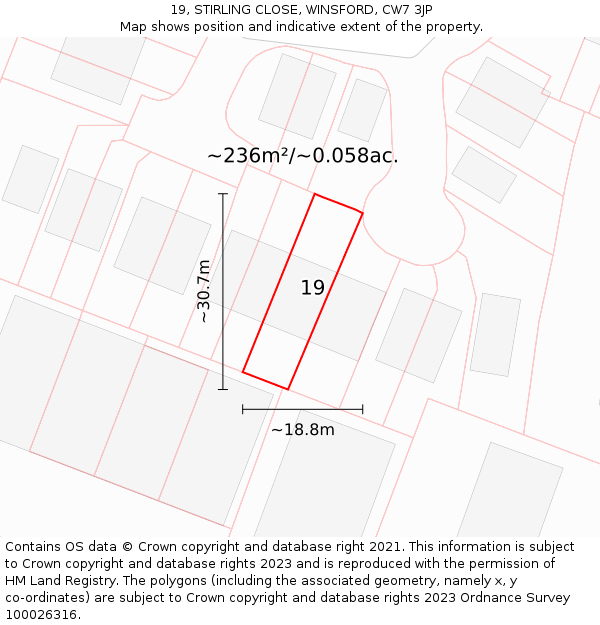 19, STIRLING CLOSE, WINSFORD, CW7 3JP: Plot and title map