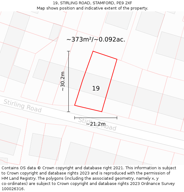 19, STIRLING ROAD, STAMFORD, PE9 2XF: Plot and title map