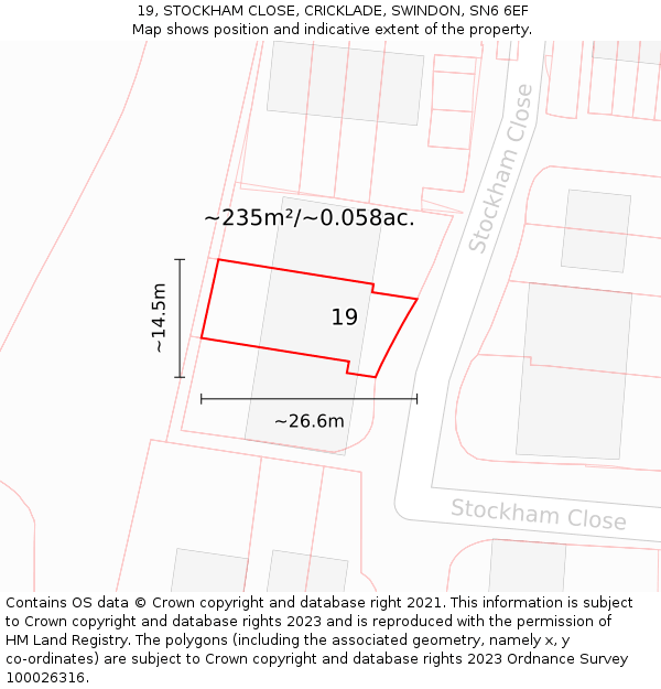 19, STOCKHAM CLOSE, CRICKLADE, SWINDON, SN6 6EF: Plot and title map