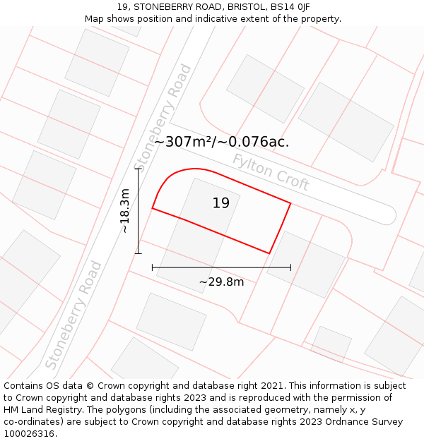 19, STONEBERRY ROAD, BRISTOL, BS14 0JF: Plot and title map