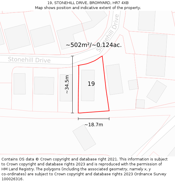 19, STONEHILL DRIVE, BROMYARD, HR7 4XB: Plot and title map