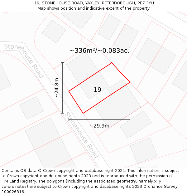 19, STONEHOUSE ROAD, YAXLEY, PETERBOROUGH, PE7 3YU: Plot and title map