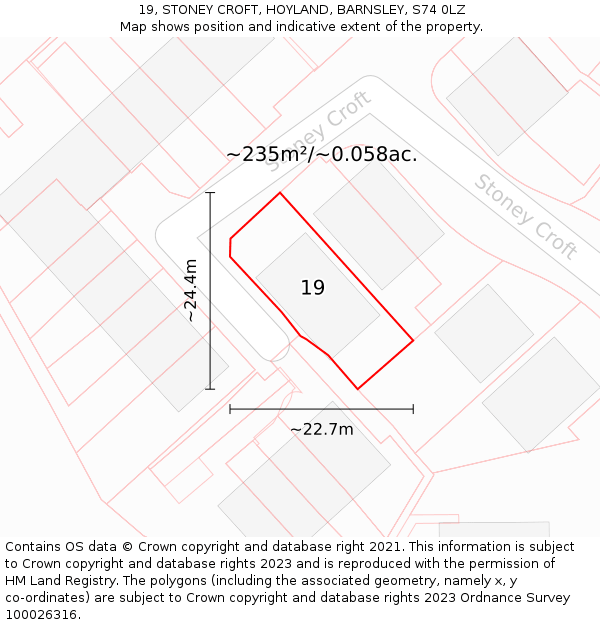 19, STONEY CROFT, HOYLAND, BARNSLEY, S74 0LZ: Plot and title map