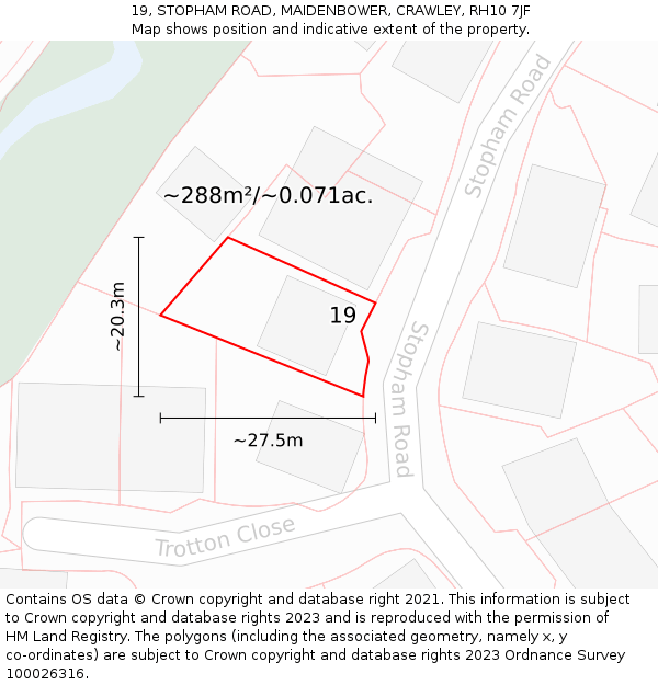 19, STOPHAM ROAD, MAIDENBOWER, CRAWLEY, RH10 7JF: Plot and title map