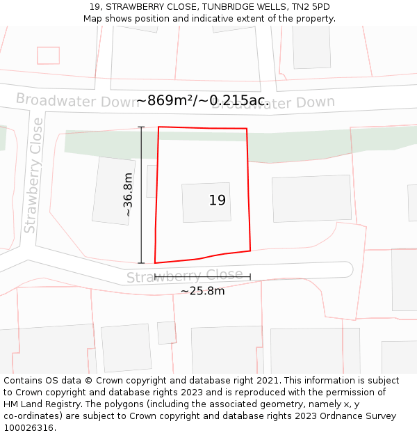 19, STRAWBERRY CLOSE, TUNBRIDGE WELLS, TN2 5PD: Plot and title map