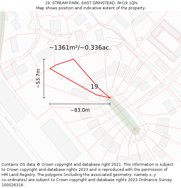 19, STREAM PARK, EAST GRINSTEAD, RH19 1QN: Plot and title map
