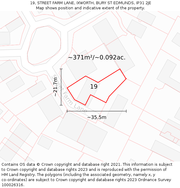 19, STREET FARM LANE, IXWORTH, BURY ST EDMUNDS, IP31 2JE: Plot and title map