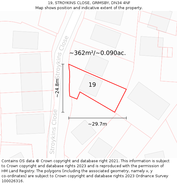 19, STROYKINS CLOSE, GRIMSBY, DN34 4NF: Plot and title map