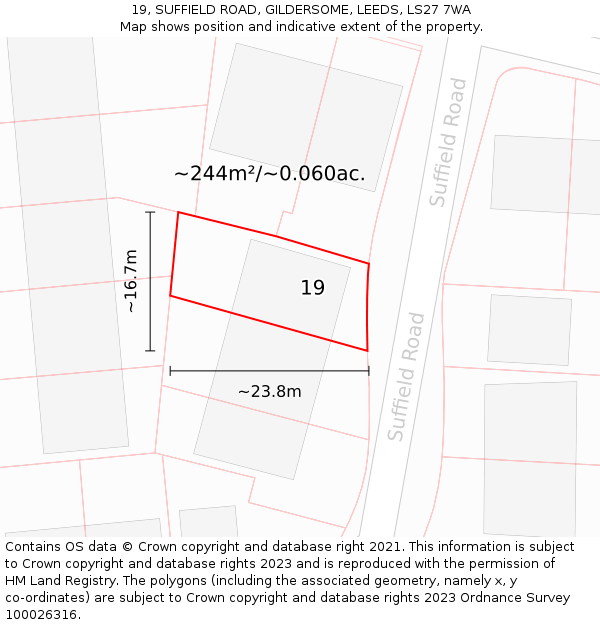 19, SUFFIELD ROAD, GILDERSOME, LEEDS, LS27 7WA: Plot and title map