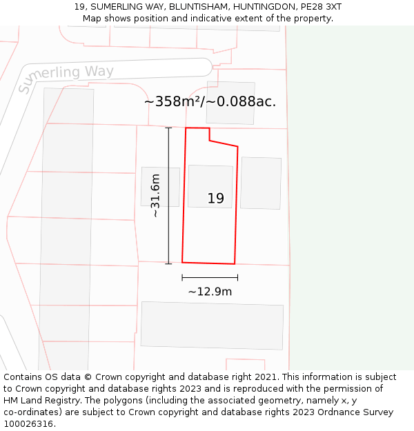 19, SUMERLING WAY, BLUNTISHAM, HUNTINGDON, PE28 3XT: Plot and title map