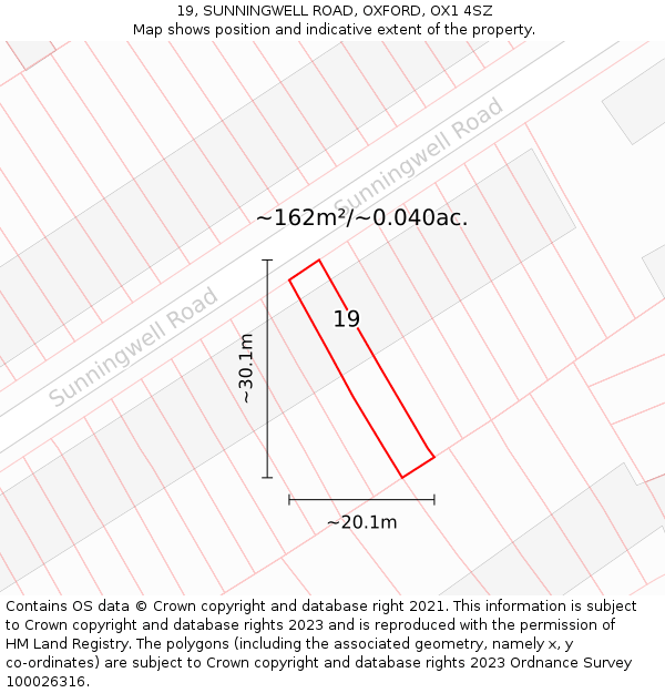 19, SUNNINGWELL ROAD, OXFORD, OX1 4SZ: Plot and title map