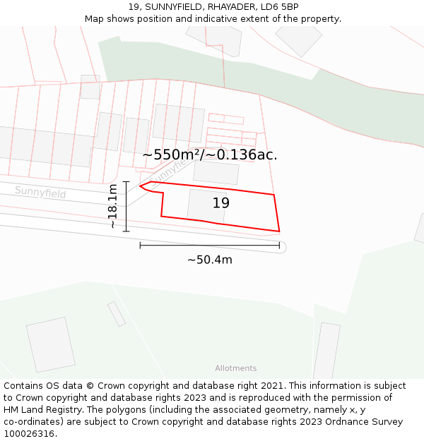 19, SUNNYFIELD, RHAYADER, LD6 5BP: Plot and title map