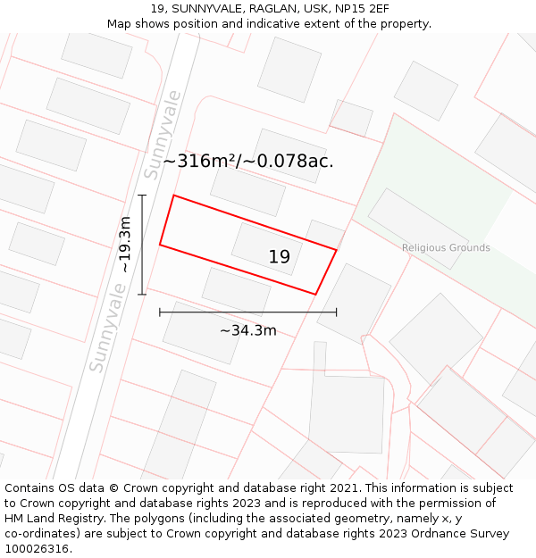 19, SUNNYVALE, RAGLAN, USK, NP15 2EF: Plot and title map