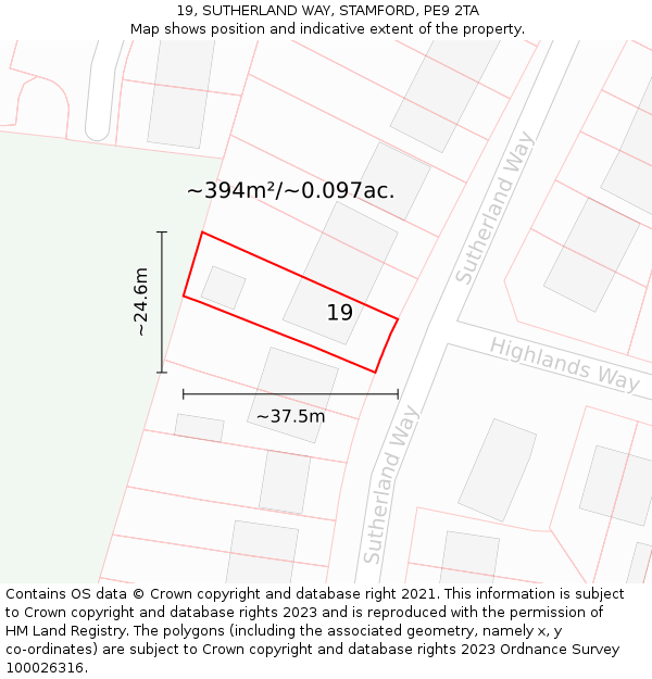 19, SUTHERLAND WAY, STAMFORD, PE9 2TA: Plot and title map