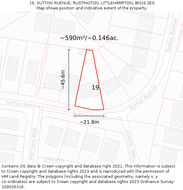 19, SUTTON AVENUE, RUSTINGTON, LITTLEHAMPTON, BN16 2ES: Plot and title map