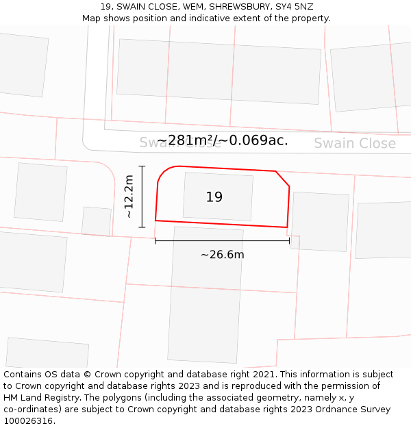 19, SWAIN CLOSE, WEM, SHREWSBURY, SY4 5NZ: Plot and title map