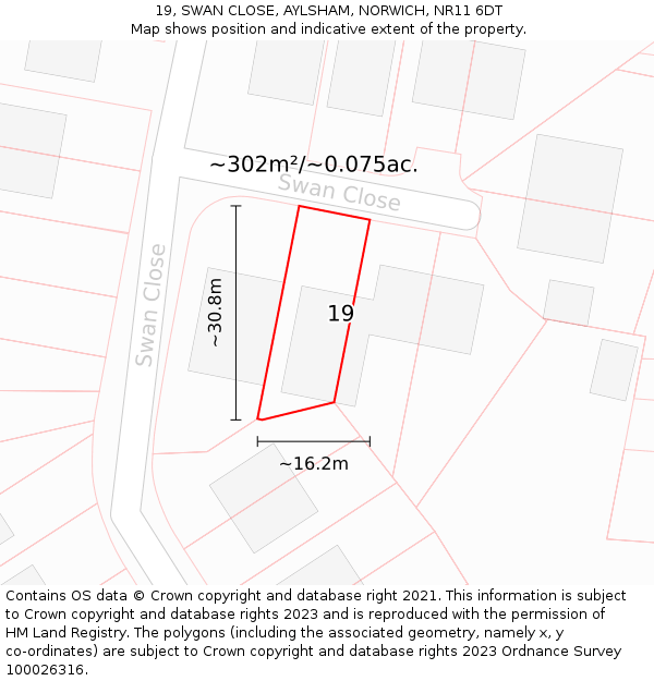 19, SWAN CLOSE, AYLSHAM, NORWICH, NR11 6DT: Plot and title map