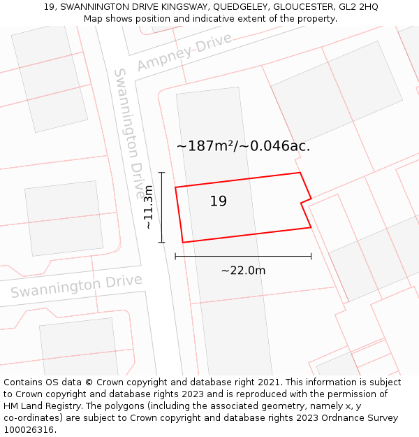 19, SWANNINGTON DRIVE KINGSWAY, QUEDGELEY, GLOUCESTER, GL2 2HQ: Plot and title map