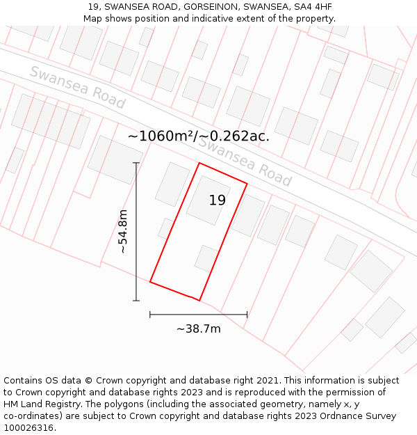 19, SWANSEA ROAD, GORSEINON, SWANSEA, SA4 4HF: Plot and title map