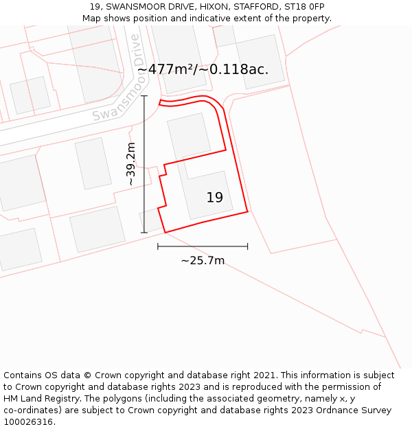 19, SWANSMOOR DRIVE, HIXON, STAFFORD, ST18 0FP: Plot and title map