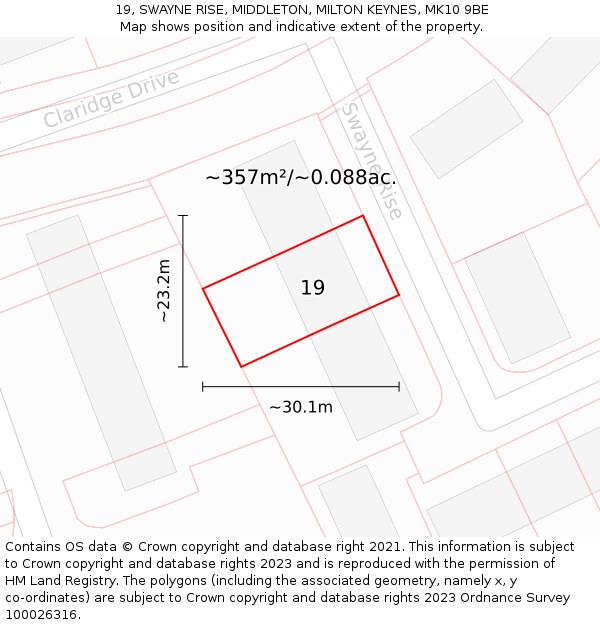 19, SWAYNE RISE, MIDDLETON, MILTON KEYNES, MK10 9BE: Plot and title map