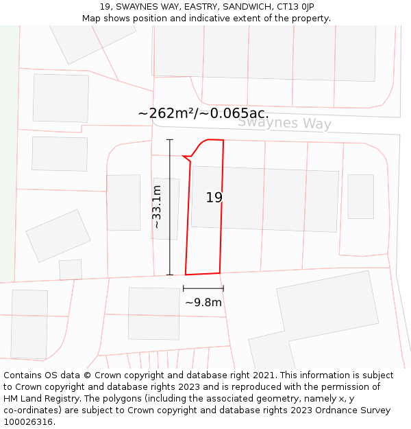 19, SWAYNES WAY, EASTRY, SANDWICH, CT13 0JP: Plot and title map