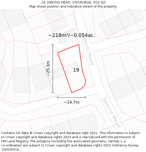 19, SWEYNS MEAD, STEVENAGE, SG2 0JZ: Plot and title map