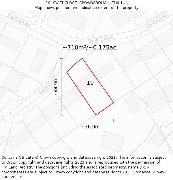 19, SWIFT CLOSE, CROWBOROUGH, TN6 1UN: Plot and title map