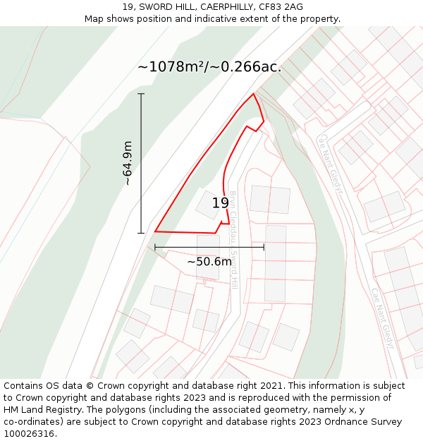 19, SWORD HILL, CAERPHILLY, CF83 2AG: Plot and title map