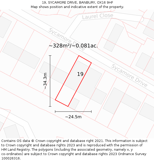 19, SYCAMORE DRIVE, BANBURY, OX16 9HF: Plot and title map