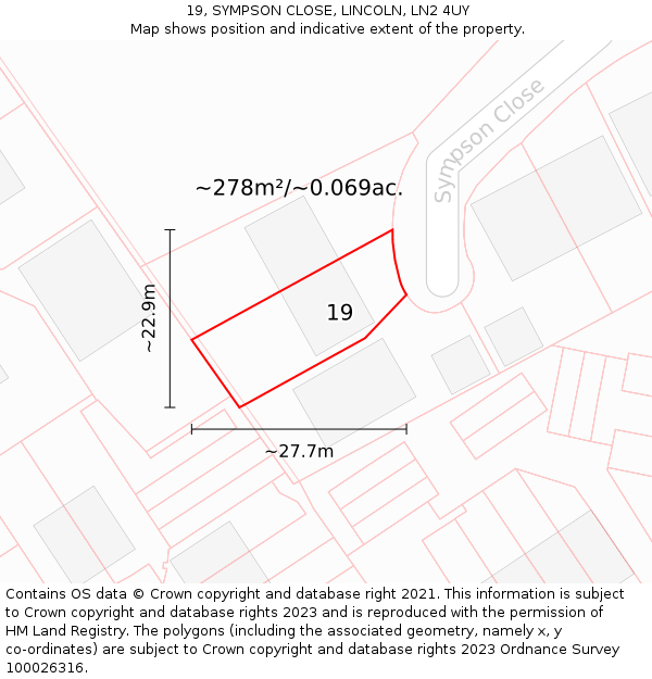 19, SYMPSON CLOSE, LINCOLN, LN2 4UY: Plot and title map