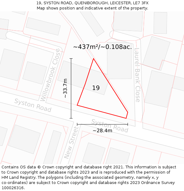 19, SYSTON ROAD, QUENIBOROUGH, LEICESTER, LE7 3FX: Plot and title map