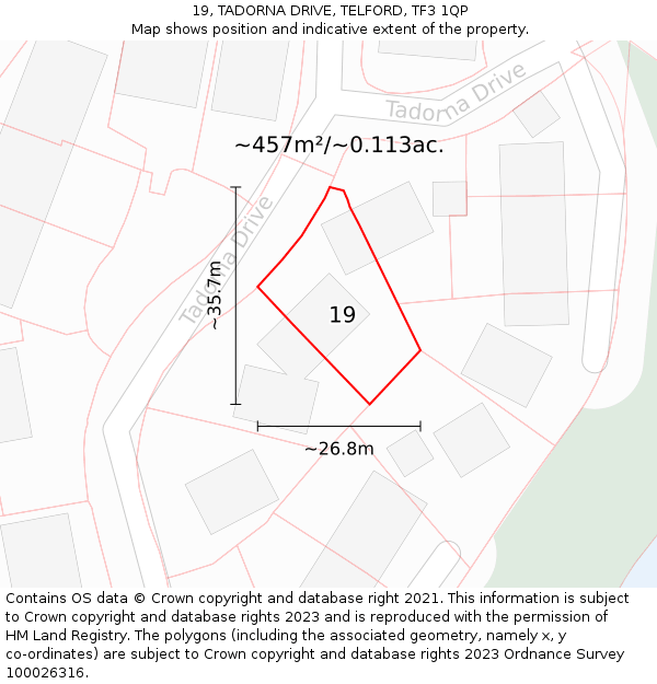 19, TADORNA DRIVE, TELFORD, TF3 1QP: Plot and title map