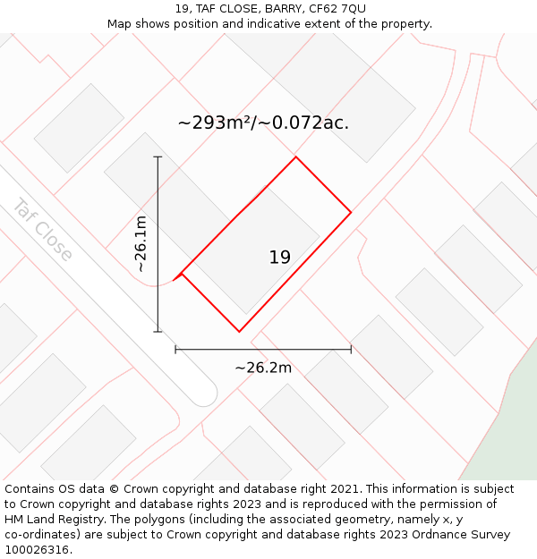 19, TAF CLOSE, BARRY, CF62 7QU: Plot and title map