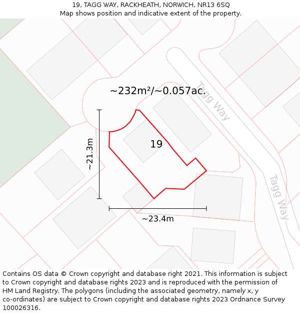 19, TAGG WAY, RACKHEATH, NORWICH, NR13 6SQ: Plot and title map