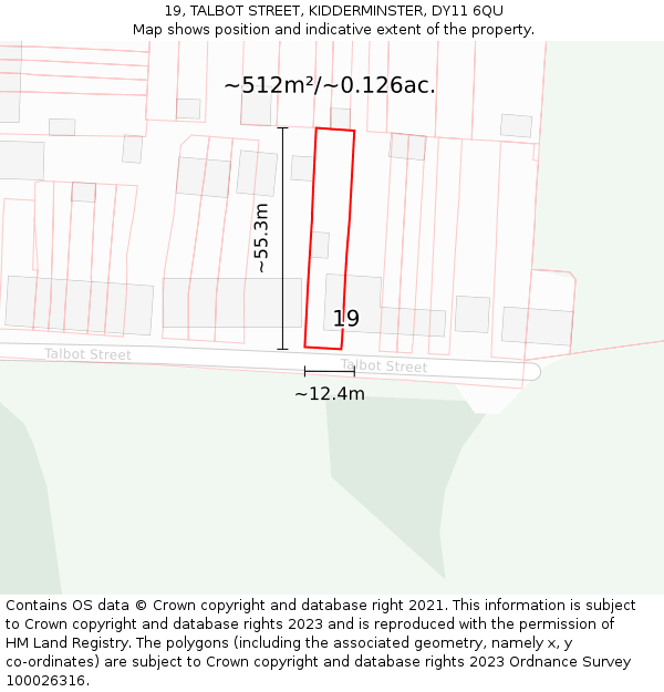 19, TALBOT STREET, KIDDERMINSTER, DY11 6QU: Plot and title map