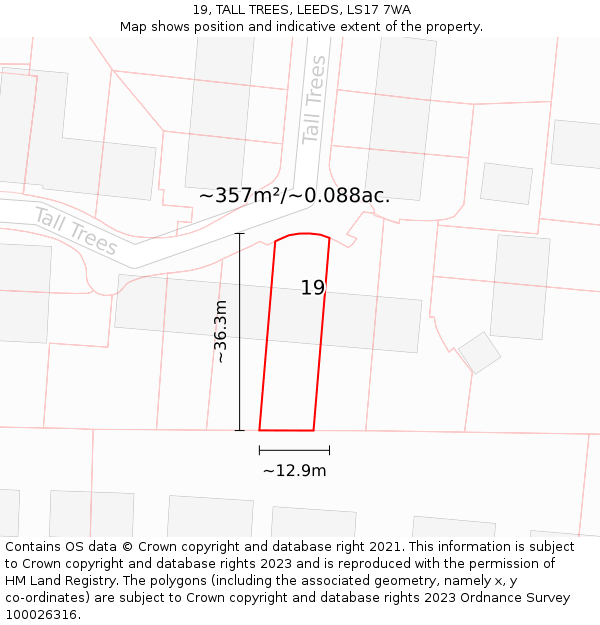 19, TALL TREES, LEEDS, LS17 7WA: Plot and title map