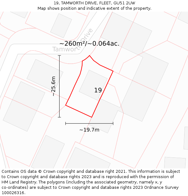 19, TAMWORTH DRIVE, FLEET, GU51 2UW: Plot and title map