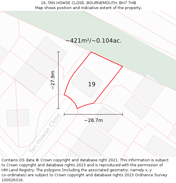 19, TAN HOWSE CLOSE, BOURNEMOUTH, BH7 7HB: Plot and title map