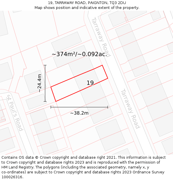 19, TARRAWAY ROAD, PAIGNTON, TQ3 2DU: Plot and title map