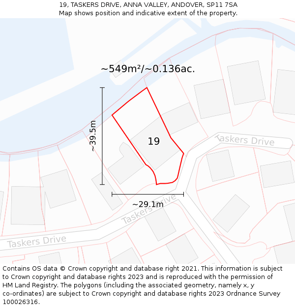 19, TASKERS DRIVE, ANNA VALLEY, ANDOVER, SP11 7SA: Plot and title map