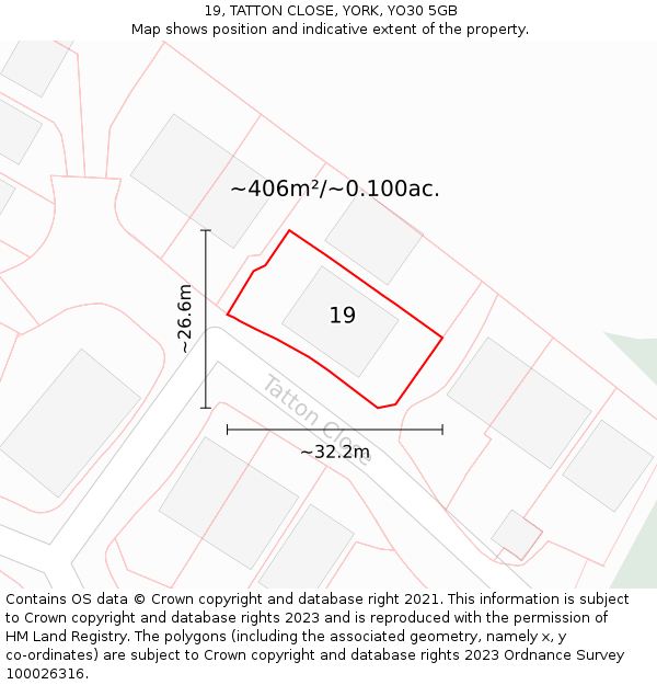 19, TATTON CLOSE, YORK, YO30 5GB: Plot and title map