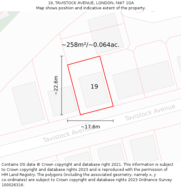 19, TAVISTOCK AVENUE, LONDON, NW7 1GA: Plot and title map